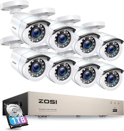ZOSI Kit de Vigilancia 8CH con 8 Cámaras 1080p, DVR 5MP Lite y 1TB