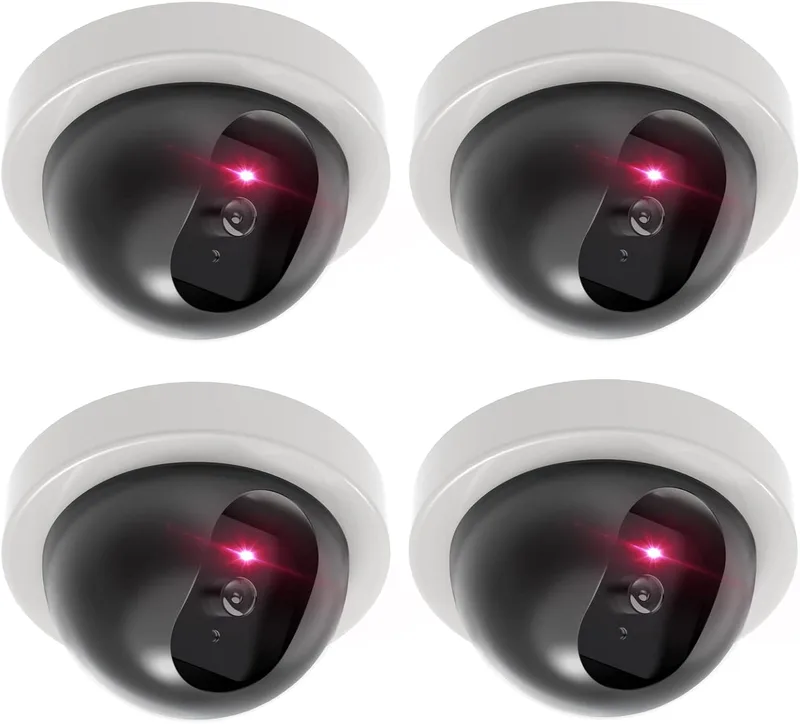WALI Domo falsa CCTV con LED rojo intermitente, pack de 4