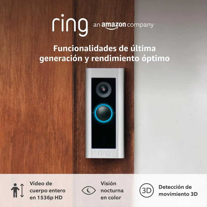 Ring Wired Doorbell Pro (antes Video Doorbell Pro 2), videotimbre cableado con vídeo 1536p de cuerpo entero y detección de movimiento 3D