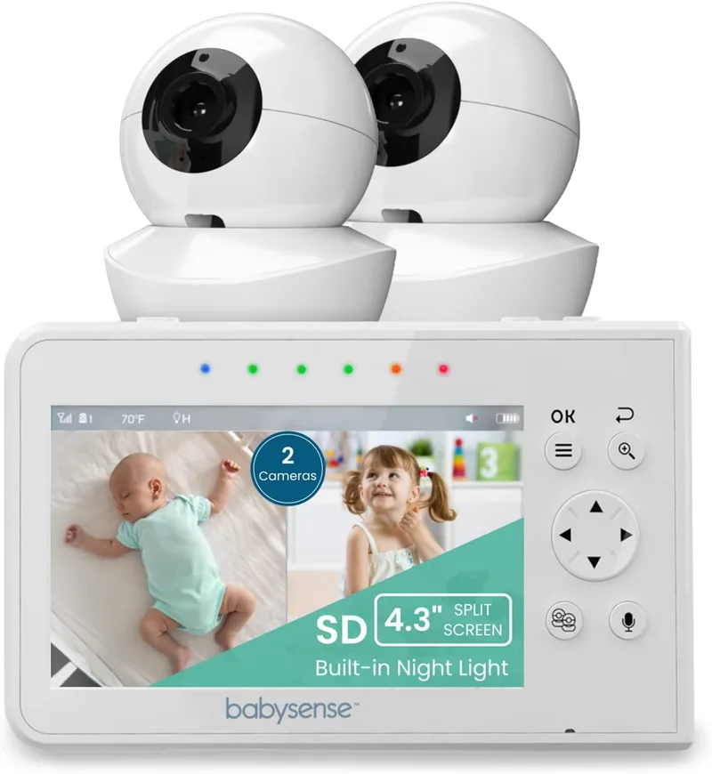 Babysense Vigilabebés con vídeo, pantalla dividida de 4,3" con dos cámaras