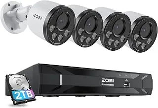 ZOSI Kit de Vigilancia PoE 8CH con 4 Cámaras 4MP, NVR 5MP y Disco 2TB
