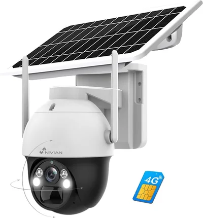 Nivian Cámara de vigilancia solar 4G 2K con panel solar de 7W