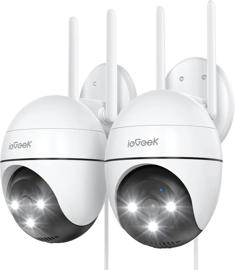 ieGeek 2K PTZ, cámara de vigilancia WiFi para exteriores con grabación continua 24/7 (pack de 2)