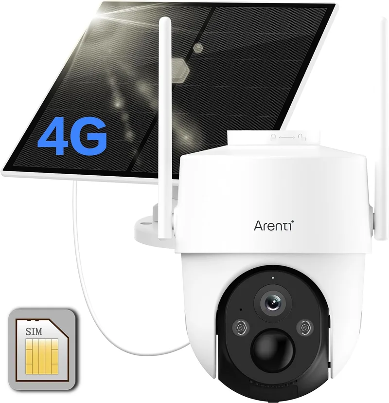 ARENTI 4G PTZ Solar – Cámara de vigilancia exterior 2K con SIM, batería de 10400 mAh e IP65
