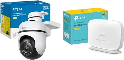 Tapo C500 + TL-MR105 - Pack Cámara Exterior 1080p y Router 4G LTE