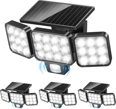 GEARLITE Foco Solar Exterior 120 LED con 3 Cabezas, Pack de 4