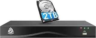 NVR PoE 4K de 8 canales con disco duro de 2 TB, grabación continua 24/7