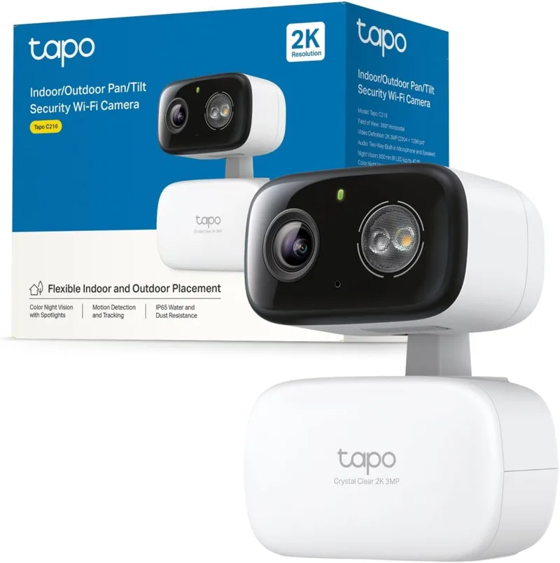Tapo C216 Cámara de Seguridad WiFi 2K 3MP para Exteriores, 360° Pan/Tilt, IP65, Visión Nocturna a Color