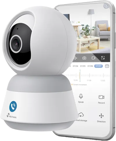 NIVIAN Domo 360° - Cámara de Vigilancia Interior WiFi 4MP con Botón de Llamada