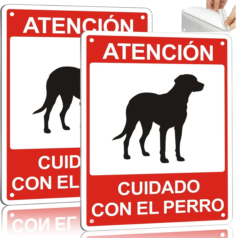 RouMio Cartel Cuidado con el Perro de Aluminio, Pack de 2 (15 x 20 cm)