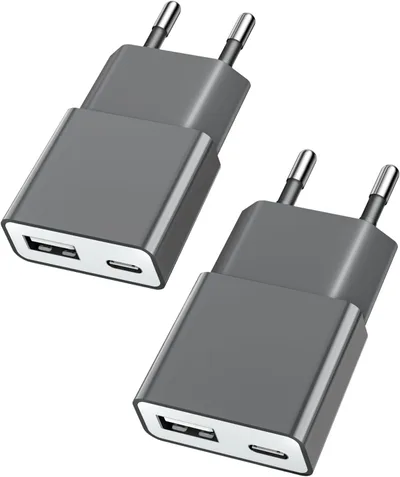 TONGKTAI Cargador Ultrafino de 5W USB-C y USB-A, Pack de 2