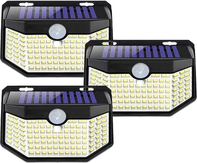 Aootek Foco Solar 120 LED con Detector de Movimiento 8 m, Pack de 3