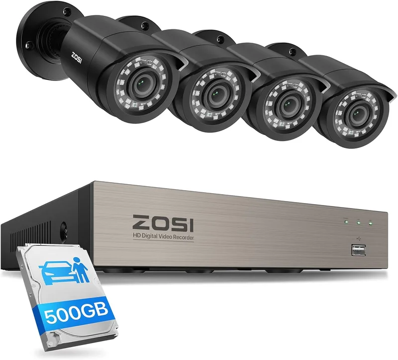 ZOSI Kit Cámaras de Seguridad 8CH 1080p, DVR con 500GB y 4 Cámaras
