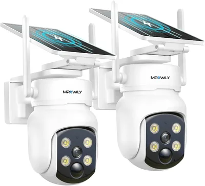 Mrowly Solar 2 en 1 - Pack de 2 cámaras de vigilancia WiFi exterior con panel solar y visión nocturna a color