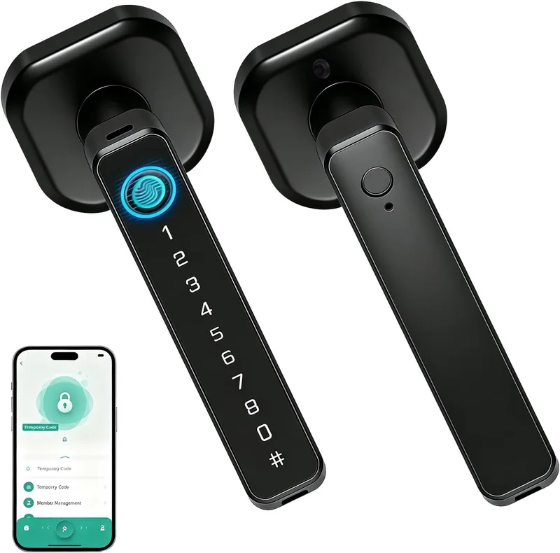 HUAJUN Cerradura Inteligente 5 en 1 con Huella Digital, App Tuya, Tarjeta IC, Código y Llave
