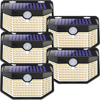 Aootek Foco Solar 120 LED Luz Cálida con Detector de Movimiento, Pack de 5