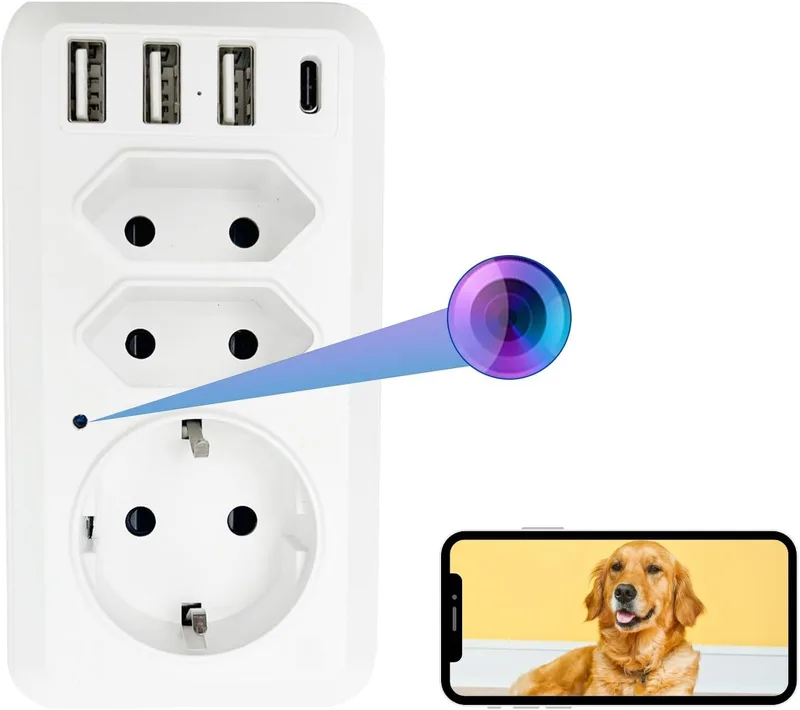 WIWACAM Mini Cámara Espía WiFi 2K/4K en Regleta Funcional