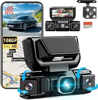 GEMEK 2K, dash cam de 4 canales 360° con WiFi 5G y tarjeta de 64 GB