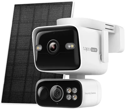 Tapo C675D Kit - Cámara de vigilancia exterior 4K de doble lente con panel solar