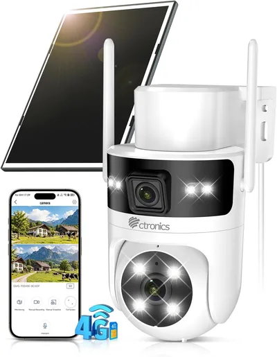 Ctronics Solar 4G – Cámara exterior solar PTZ 2K+2K, sin WiFi